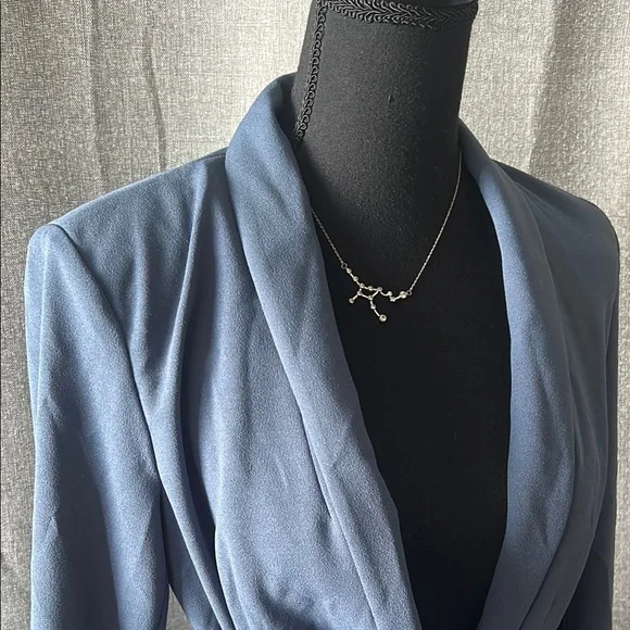 White House Black Market Blue Blazer with Shawl Collar and Tie Belt - Picture 2 of 4